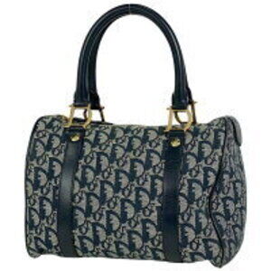 Christian Dior Trotter Boston Bag Logo Canvas Navy Blue